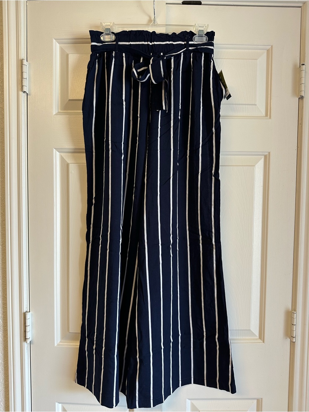 Navy and White Wide-Leg Pants